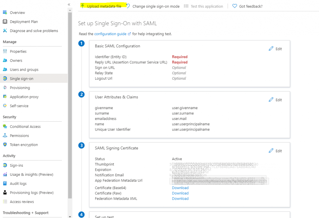 Upload metadata file